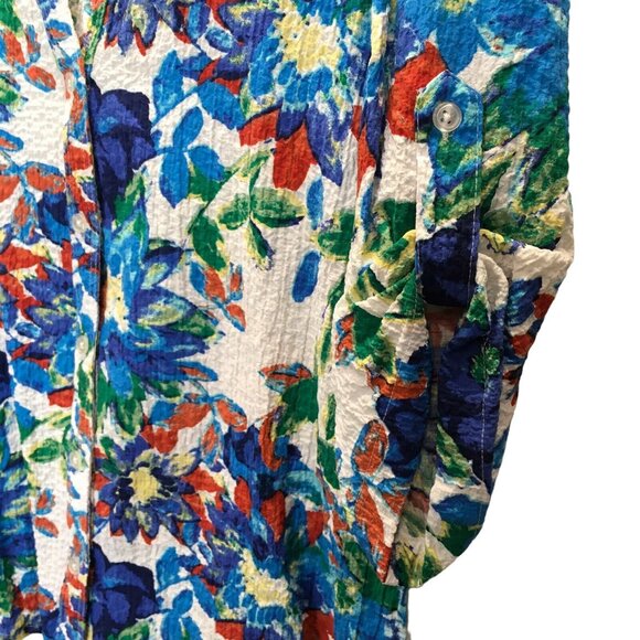 Rebecca Malone Shirt Women Size Medium Floral Button Up 3/4 Roll Tab Sleeve - Picture 6 of 9